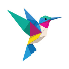 Vibrant Geometric Hummingbird Flying Abstract Low Poly Art