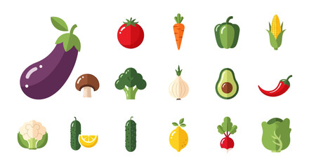 Colorful vector illustration featuring various fresh vegetables and fruits for healthy eating and