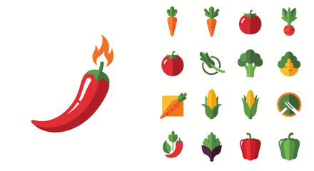 Vibrant Vegetable Icons: A Colorful Collection of Healthy and Fresh Produce Illustrations