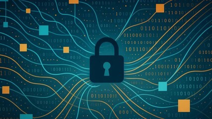 Conceptual image of digital security with a padlock and binary data flow, symbolizing online privacy and data protection. - Powered by Adobe