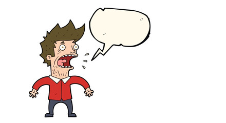Cartoon man in distress shouting with a speech bubble offering a platform for creativity