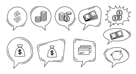 Financial Communication Bubbles Depicting Money Related Icons and Economic Transactions