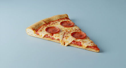 A minimalist shot of a single pizza slice on a plain background