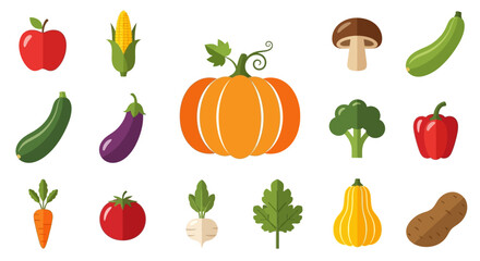 Flat vector set of various fresh vegetables on white background perfect for designers