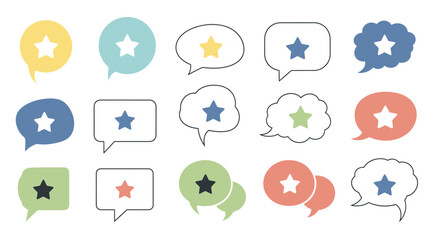 Collection of colorful speech bubble icons with star symbols for feedback or communication purposes