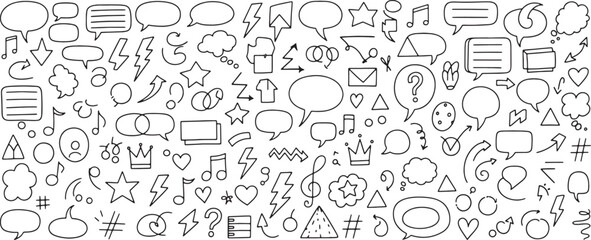 Hand Drawn Doodle Pattern of Speech Bubbles Arrows and Other Symbols for Backgrounds or Creative Projects and Illustrations