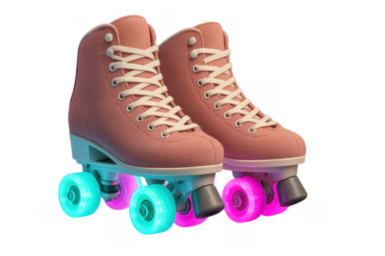 Pink retro roller skates with glowing wheels - Powered by Adobe