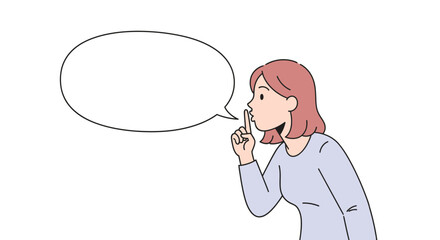 Illustration of a woman asking for silence with a speech bubble for custom messages