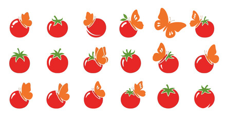 Tomato and butterfly design vector graphic background illustration for food and nature concepts