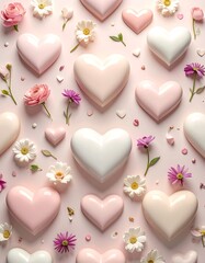Heart and flower pattern on pink
