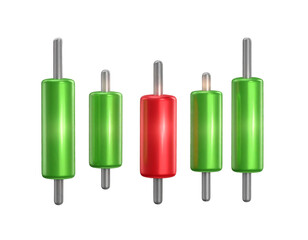 3D Glossy Candlestick Chart with Shadows and Highlights, isolated on transparent background.