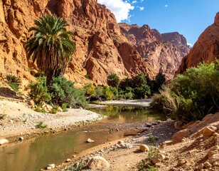 Desert Oasis River Valley Scenic View.