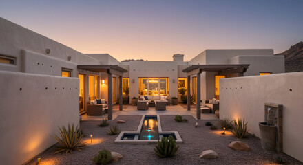 A modern desert house with a private, enclosed courtyard