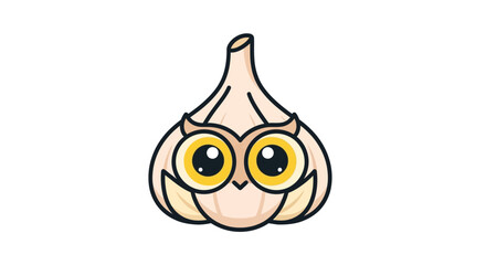 Whimsical Garlic Character Design with Adorable Owl-like Features for Food Illustrations