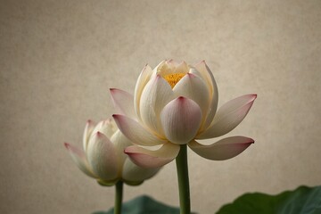 Lotus bud rising against soft cream background