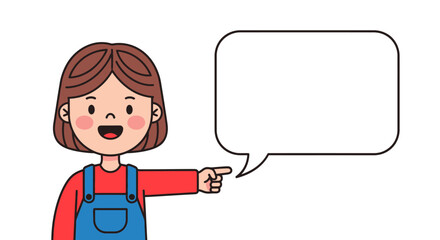 Cartoon girl pointing with speech bubble for text, illustration element design concept for kids