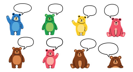 Colorful bears with speech bubbles illustration providing message box opportunities