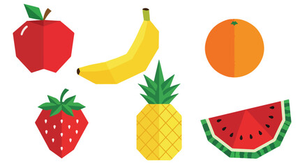 Vibrant Low Poly Fruit Collection Apple Banana Orange Strawberry Pineapple Watermelon Slices Geometric Modern Design