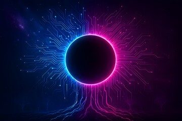 Abstract Futuristic Technology Background with Glowing Circuit Board and Data Transfer