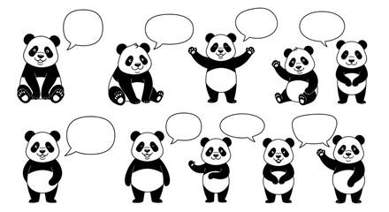 Obraz premium Cartoon Panda Bears with Speech Bubbles Isolated on White Background Illustration Concept