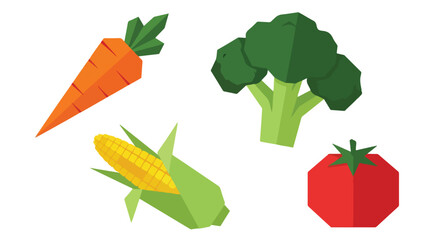 Flat Design Geometric Vegetables Illustration Fresh Carrot Broccoli Corn and Tomato for Healthy Eating Concepts