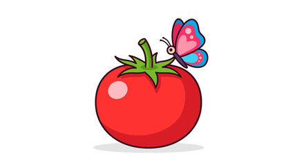 Whimsical Tomato and Butterfly Illustration with Playful and Vibrant Design Elements