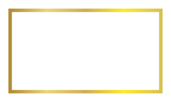 Gold rectangle frame isolated on transparent background. Luxury golden border design for invitation, card and postcard, elegant decorative PNG element