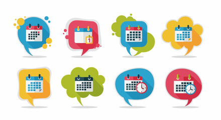 Vibrant Calendar Icons in Speech Bubbles for Event Planning and Schedule Management
