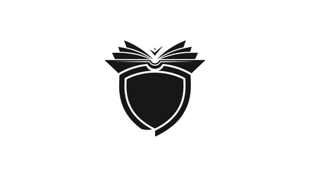 Elegant black and white shield logo featuring an open book for education design concept