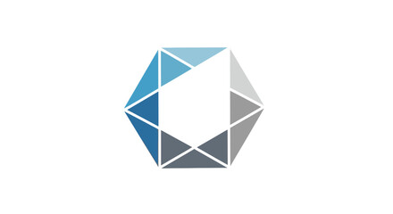 Abstract geometric shape logo with triangles in shades of blue and gray on white
