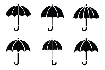 Festive umbrella icon set, black isolated silhouette fill vector icons