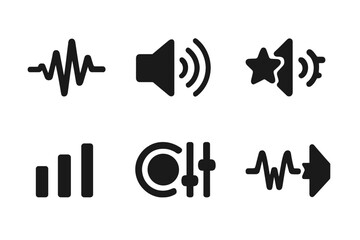 Audio Icon Grid. Solid, filled icon set of tabla sound and effects: sound wave, volume control, reverb, echo, equalizer, bass boost, audio mixer, delay. Solid,