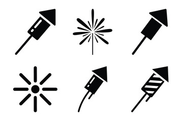 Firework spark icon set, black isolated silhouette fill vector icons