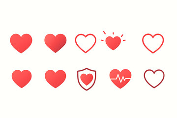 Heart icon set vector illustration love symbol valentine design element graphic art red heart shape collection