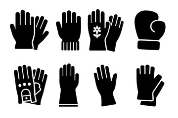 Obraz premium Various Glove Icons. Solid, filled icon set of gloves types: leather gloves, winter gloves, gardening gloves, boxing gloves, driving gloves, welding gloves,