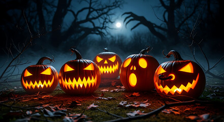 halloween background with pumpkins and bats