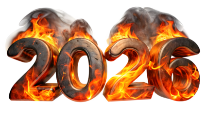 Fiery hot glowing numbers 2023 symbolizing new year celebration and a blazing start isolated on transparent background