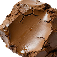 Close-up of a rich, textured chocolate brownie or dessert block, transparent background png