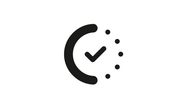 Timer with checkmark vector icon symbolizes completed task and efficiency, a clean graphic for