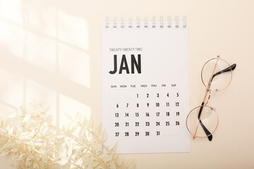 Desktop calendar on a modern desktop. Schedule and time planning in office and business.