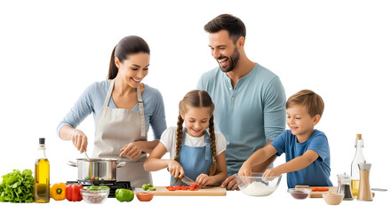 Happy family cooking healthy food together in the kitchen