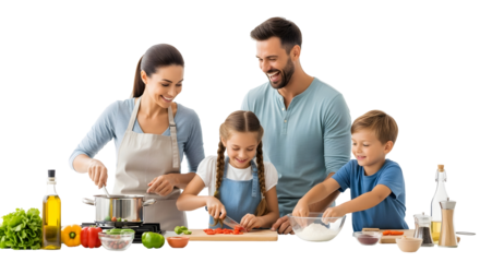 Happy family cooking healthy food together in the kitchen