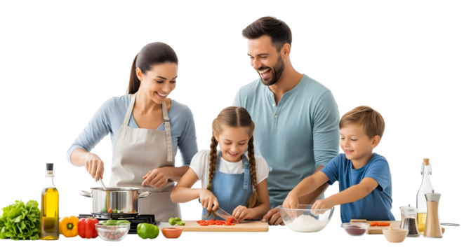 Happy family cooking healthy food together in the kitchen