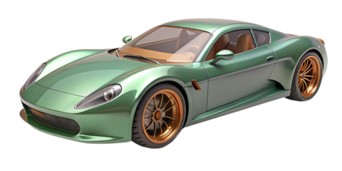 Sleek green sports car with gold wheels on black background