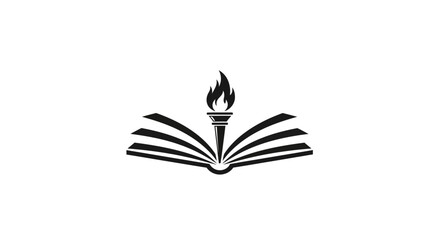 Symbolic representation of knowledge acquisition with torch and open book icon concept