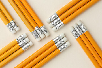 Lots of different pencils big and small, different colours Concept of school and college learning