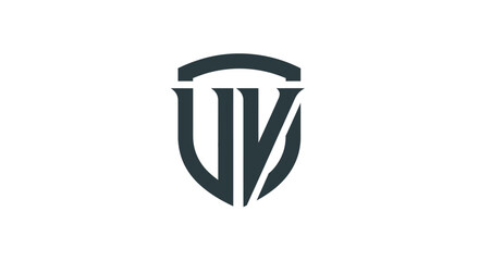 Elegant shield logo with stylized letters UV initial vector monogram emblem badge