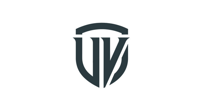 Elegant shield logo with stylized letters UV initial vector monogram emblem badge