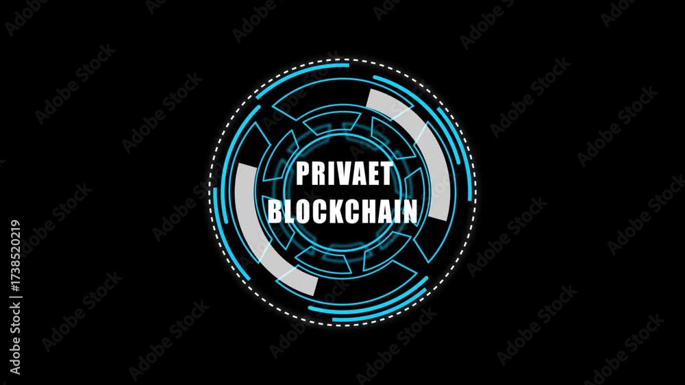 Wall mural digital hud display featuring private blockchain acronym on a black tech background security