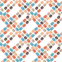Geometric seamless pattern. Chaotic watercolor brush strokes. White background